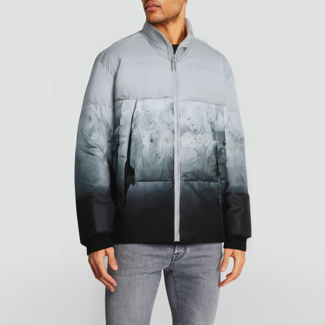 Gradient-colored puffer hooded down jacket