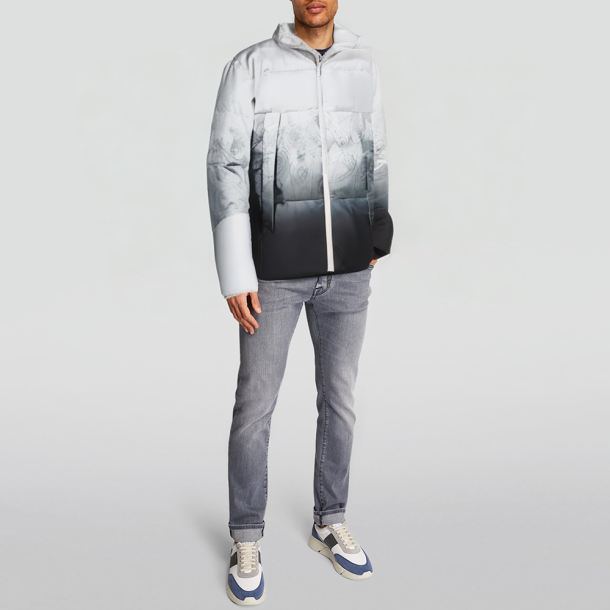 Gradient-colored puffer hooded down jacket