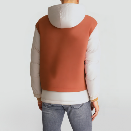 Brown patchwork hooded warm down jacket