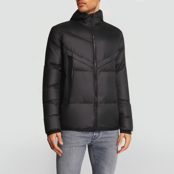 Geometric pattern puffer jacket