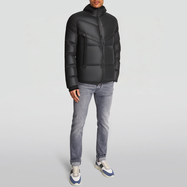 Geometric pattern puffer jacket