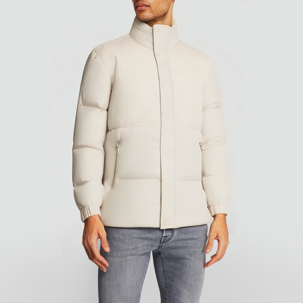 Outdoor geometric color-blocked down jacket