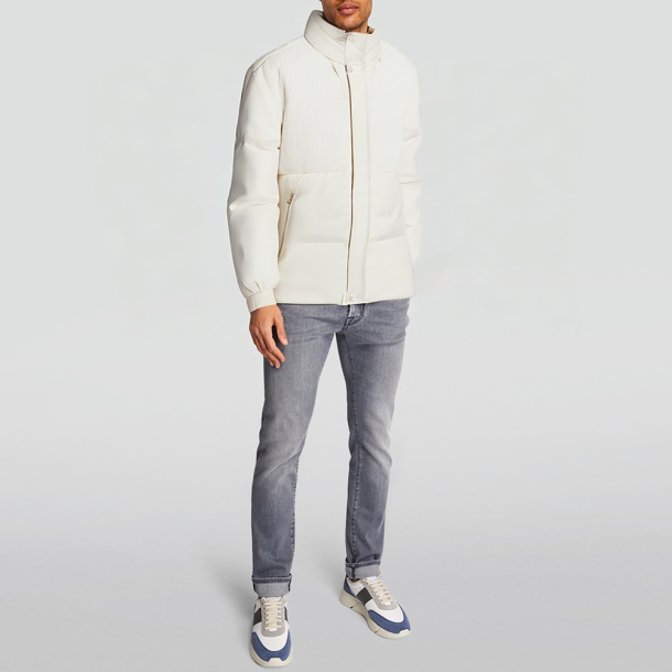 Outdoor geometric color-blocked down jacket