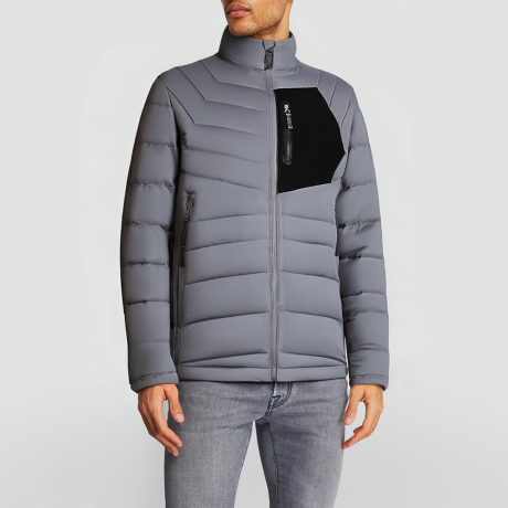 Men's gray color-block patchwork jacket