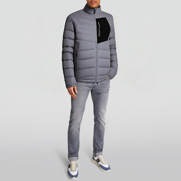 Men's gray color-block patchwork jacket