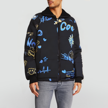 Printed hooded puffer down jacket