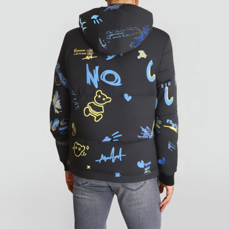 Printed hooded puffer down jacket