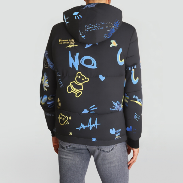 Printed hooded puffer down jacket