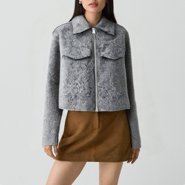 Retro-style gray short women's jacket