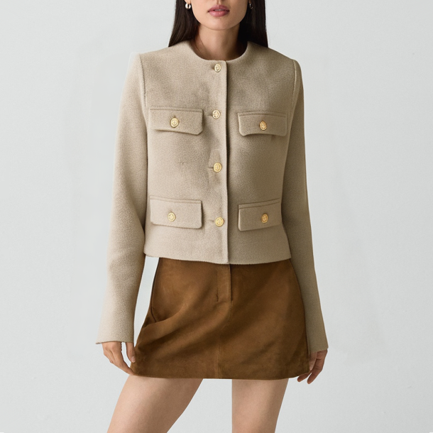 Retro round-neck flap jacket