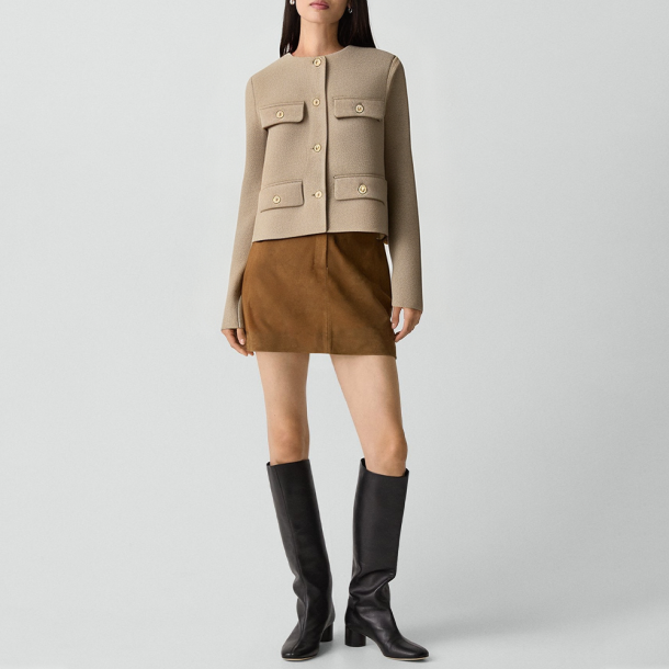 Retro round-neck flap jacket