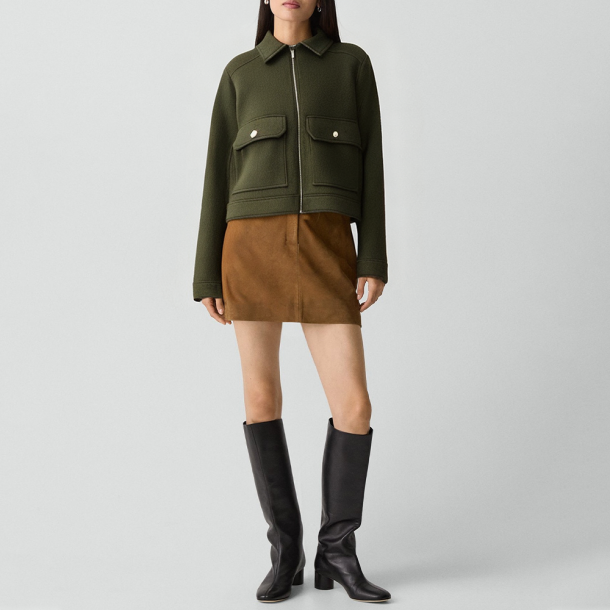 Lapel short zip-up jacket