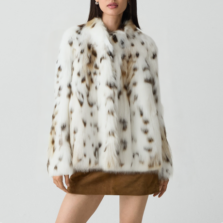 Stand-collar faux fur loose-fitting jacket