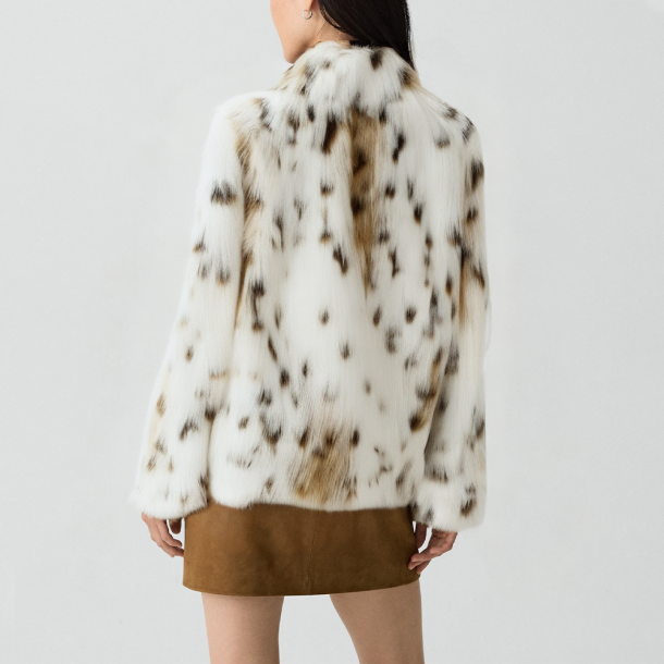 Stand-collar faux fur loose-fitting jacket