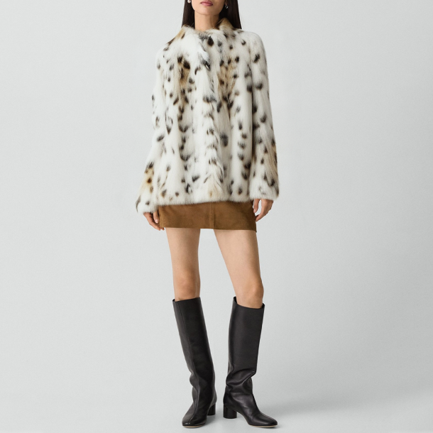 Stand-collar faux fur loose-fitting jacket