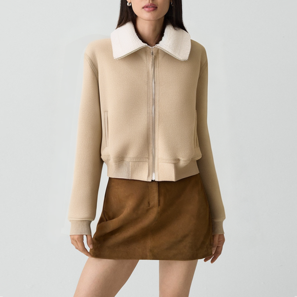 Retro lapel faux fur short jacket for women