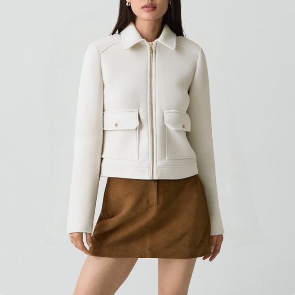 Retro-style short soft jacket with a lapel collar