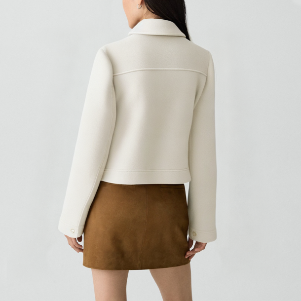 Retro-style short soft jacket with a lapel collar