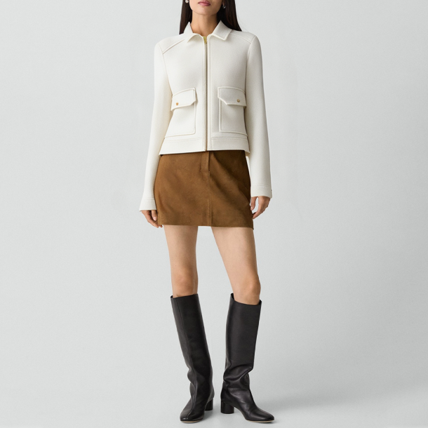 Retro-style short soft jacket with a lapel collar