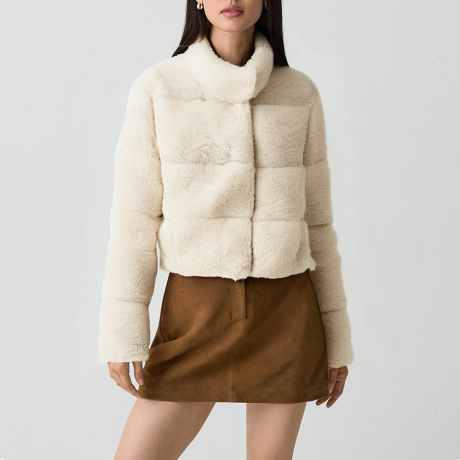 Women's stand-collar wool and cotton jacket