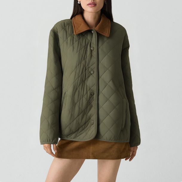Loose-fitting suede quilted jacket