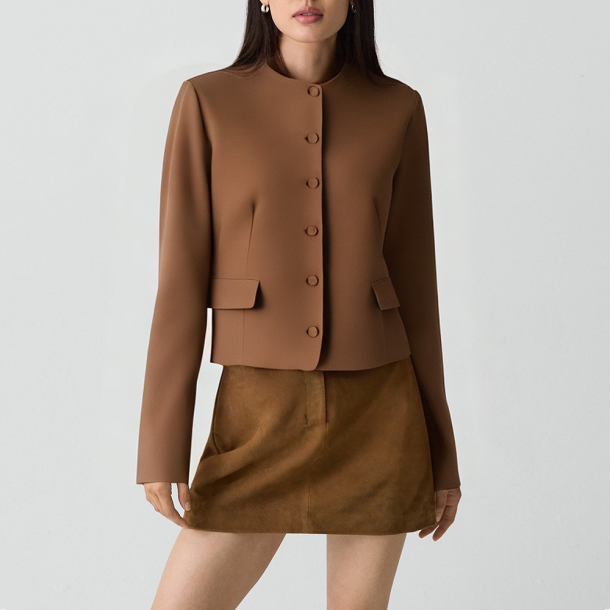 Retro style round-neck single-breasted jacket