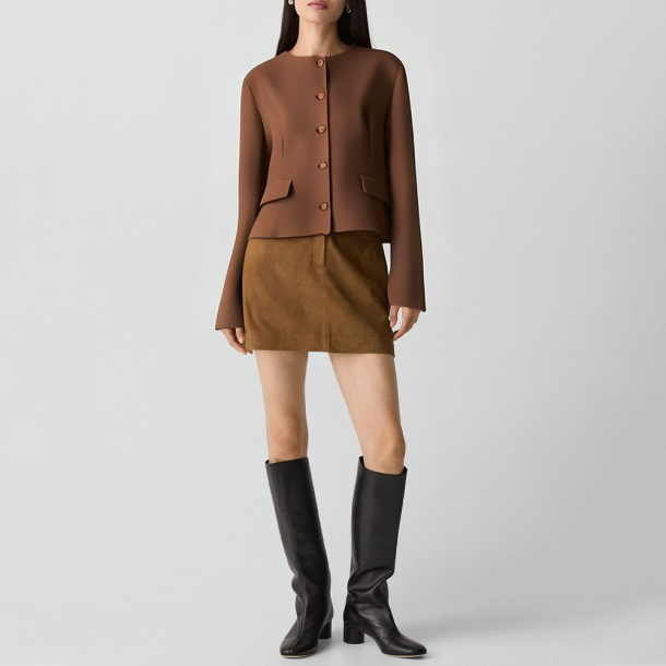 Retro style round-neck single-breasted jacket