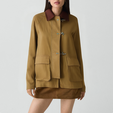 Retro lapel contrasting color cotton jacket