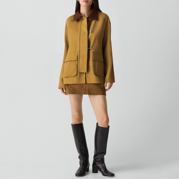 Retro lapel contrasting color cotton jacket