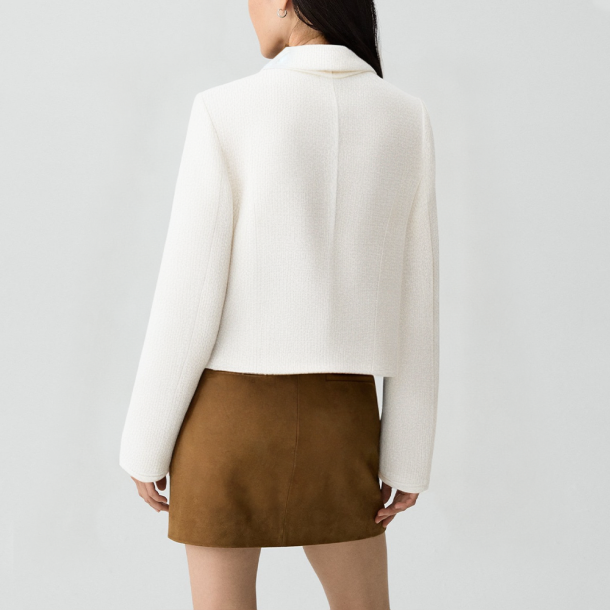 Retro lapel bow-tie textured coat