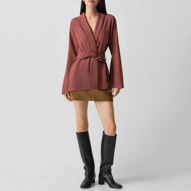 V-neck belted women's jacket