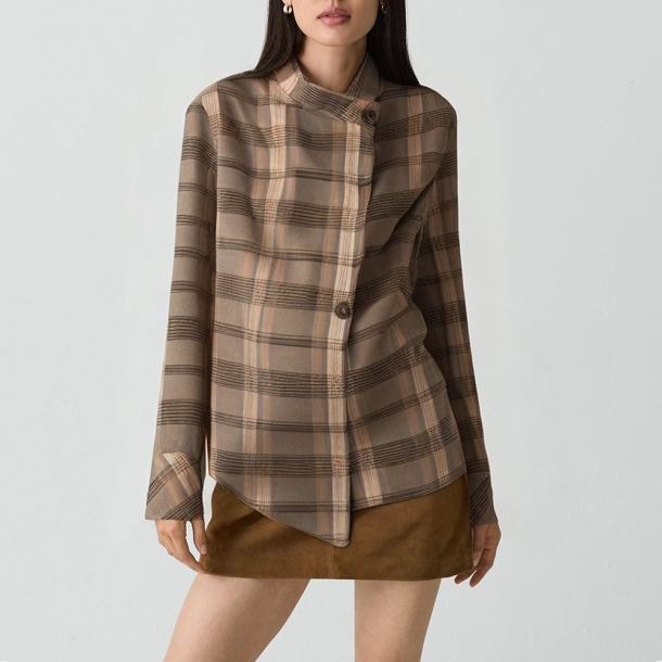 Retro lapel plaid women's shirt jacket