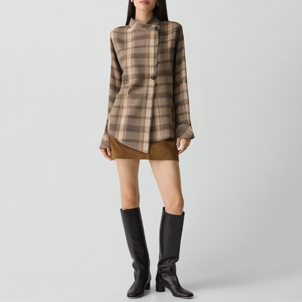 Retro lapel plaid women's shirt jacket