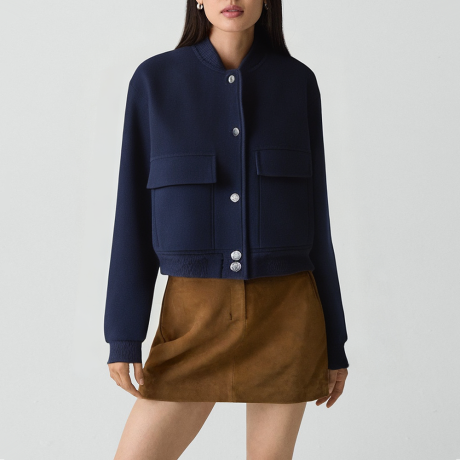 Round-neck vintage long jacket