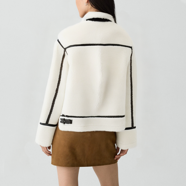 Lapel collar wool and fur jacket