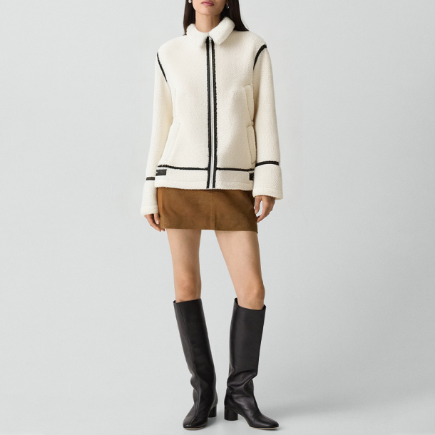 Lapel collar wool and fur jacket