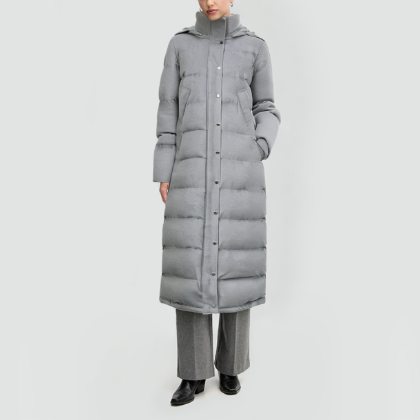 Gray down-filled hooded puffer jacket