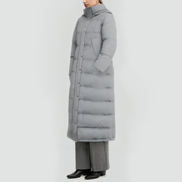 Gray down-filled hooded puffer jacket
