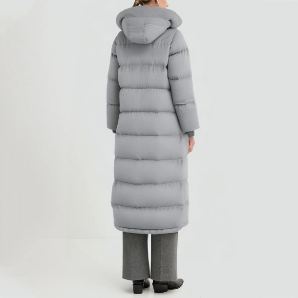 Gray down-filled hooded puffer jacket