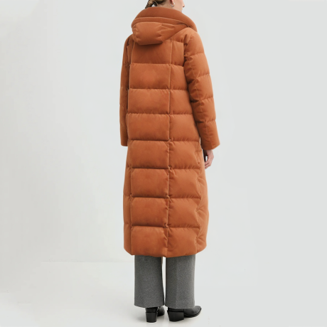 Camel hair filled hooded down jacket