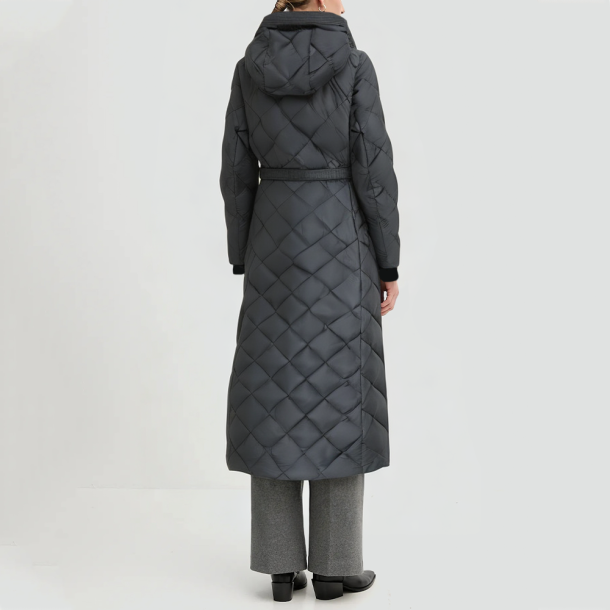 Long hooded goose down jacket