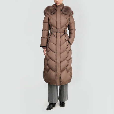 Fox Fur Hooded Waist-Tied Down Jacket