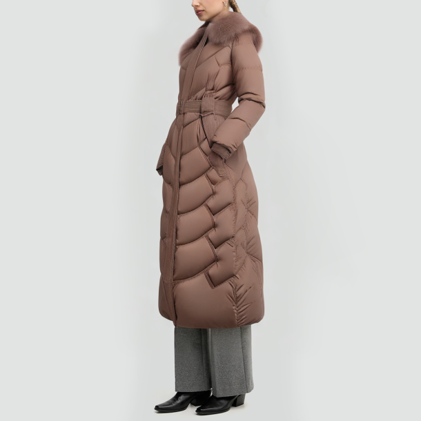 Fox Fur Hooded Waist-Tied Down Jacket