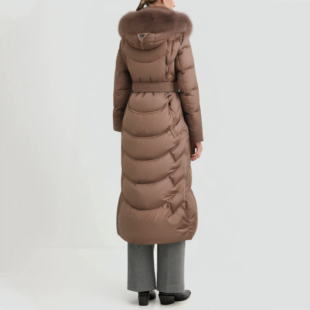 Fox Fur Hooded Waist-Tied Down Jacket