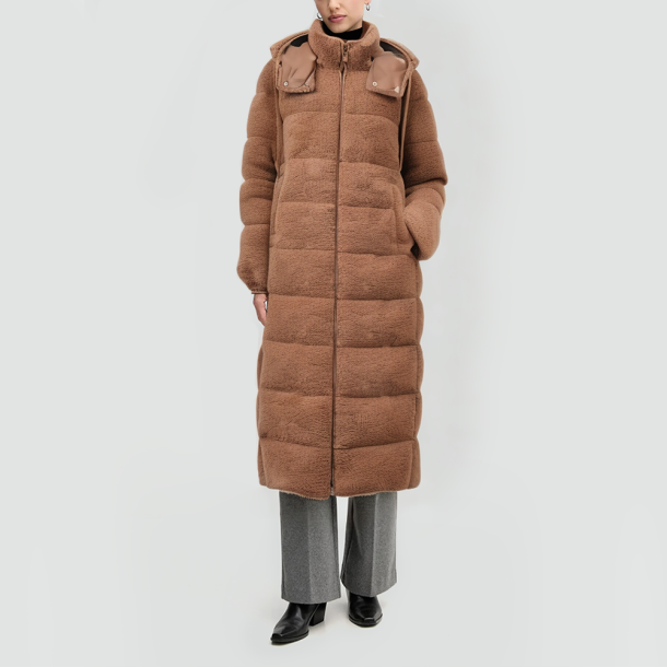 Wool blend hooded textured down jacket