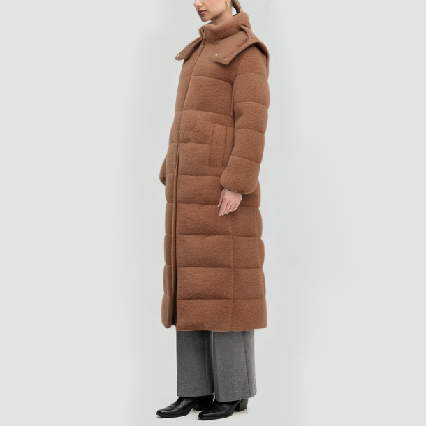 Wool blend hooded textured down jacket