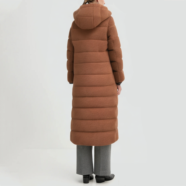 Wool blend hooded textured down jacket