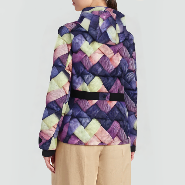 Retro style hooded down jacket with belt