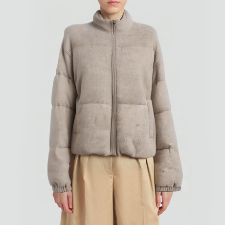 Short cashmere stand-collar down jacket