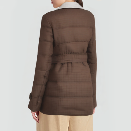 Women's brown checkered down trench coat